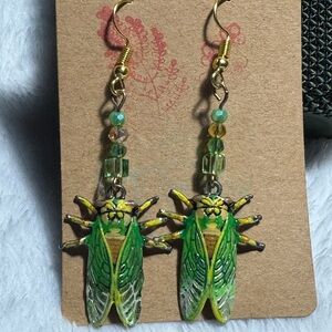 Green and Gold Cicada Earrings